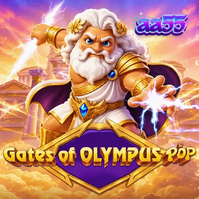 Interface do jogo de slot Gates of Olympus POP com Zeus e símbolos de multiplicadores